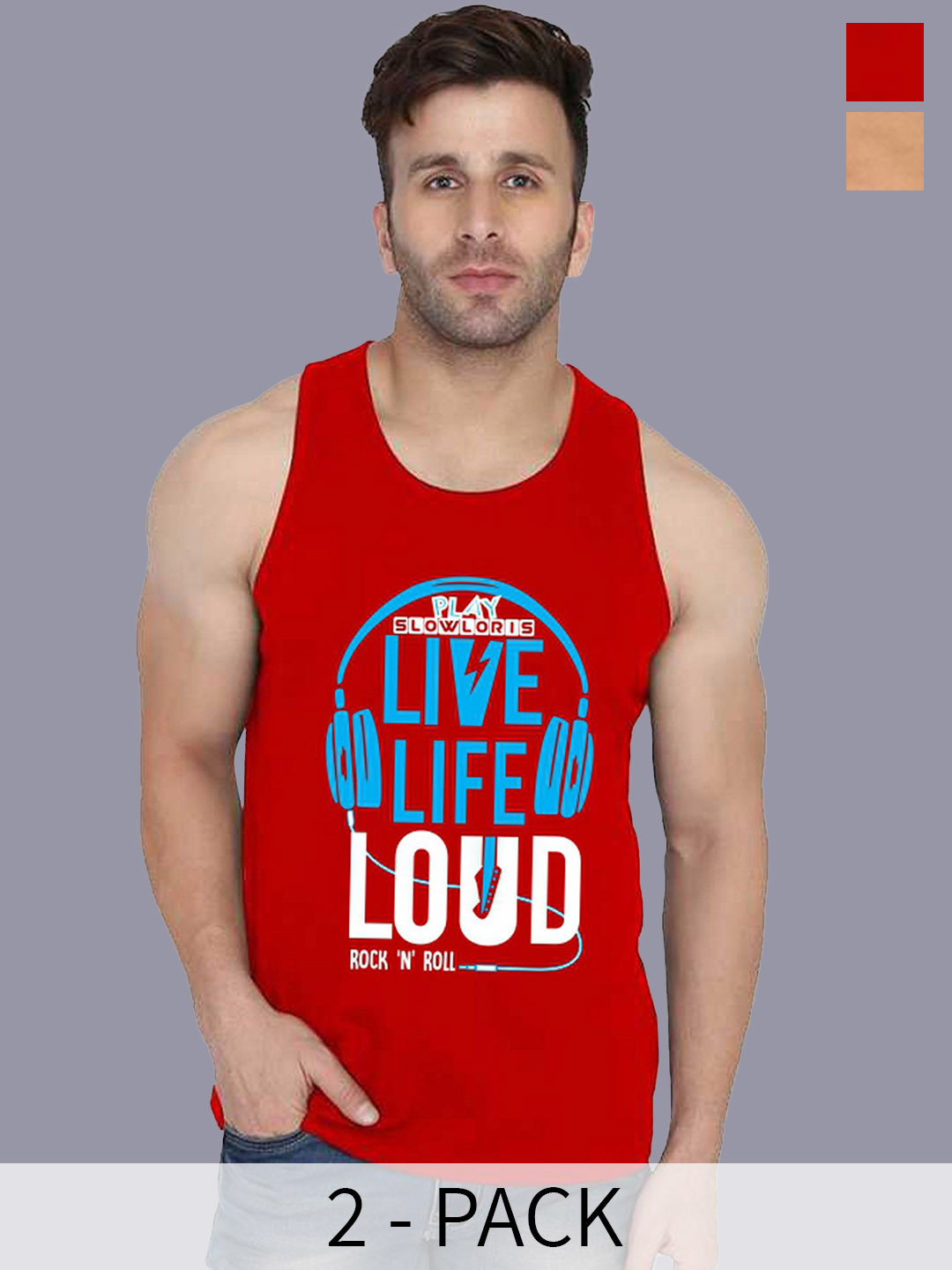 SLOWLORIS Pack Of 2 Printed Innerwear Vests SL26 COMBO (LOUD RED) (KEEP BLKRST)