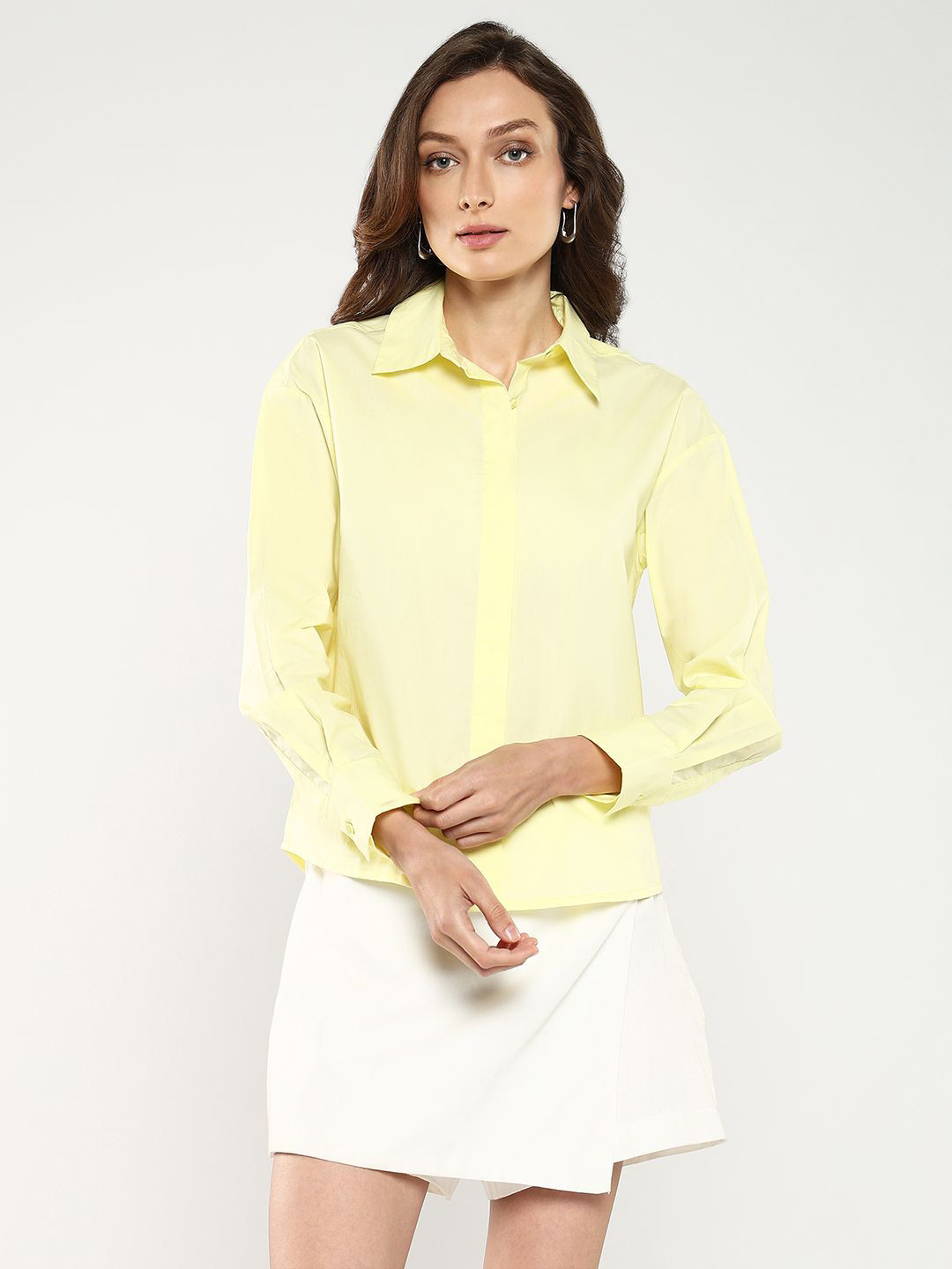 RAREISM Women Yellow Regular Plain Full Sleeve Spread Collar Shirt