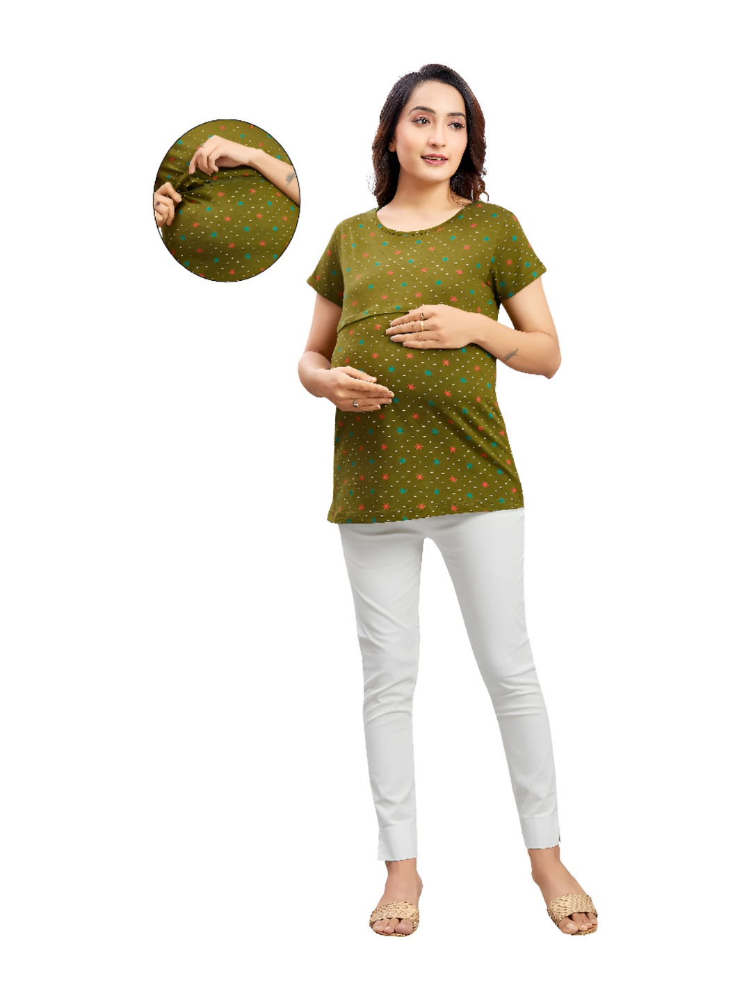 mama & bebe Women Printed Maternity Feeding T-shirt