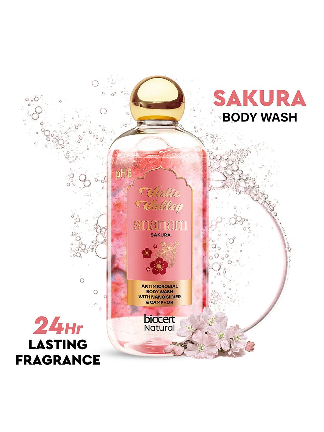 Vedic Valley Snanam Sakura Antimicrobial Body Wash with Nano Silver & Camphor - 300ml