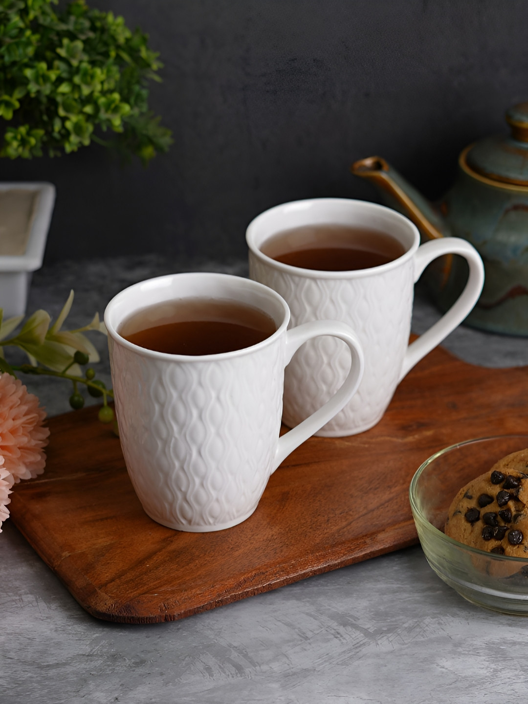 CDI Conversation Starter Premium White Textured Bone China Microwave Safe 2 Piece Mugs-300ml