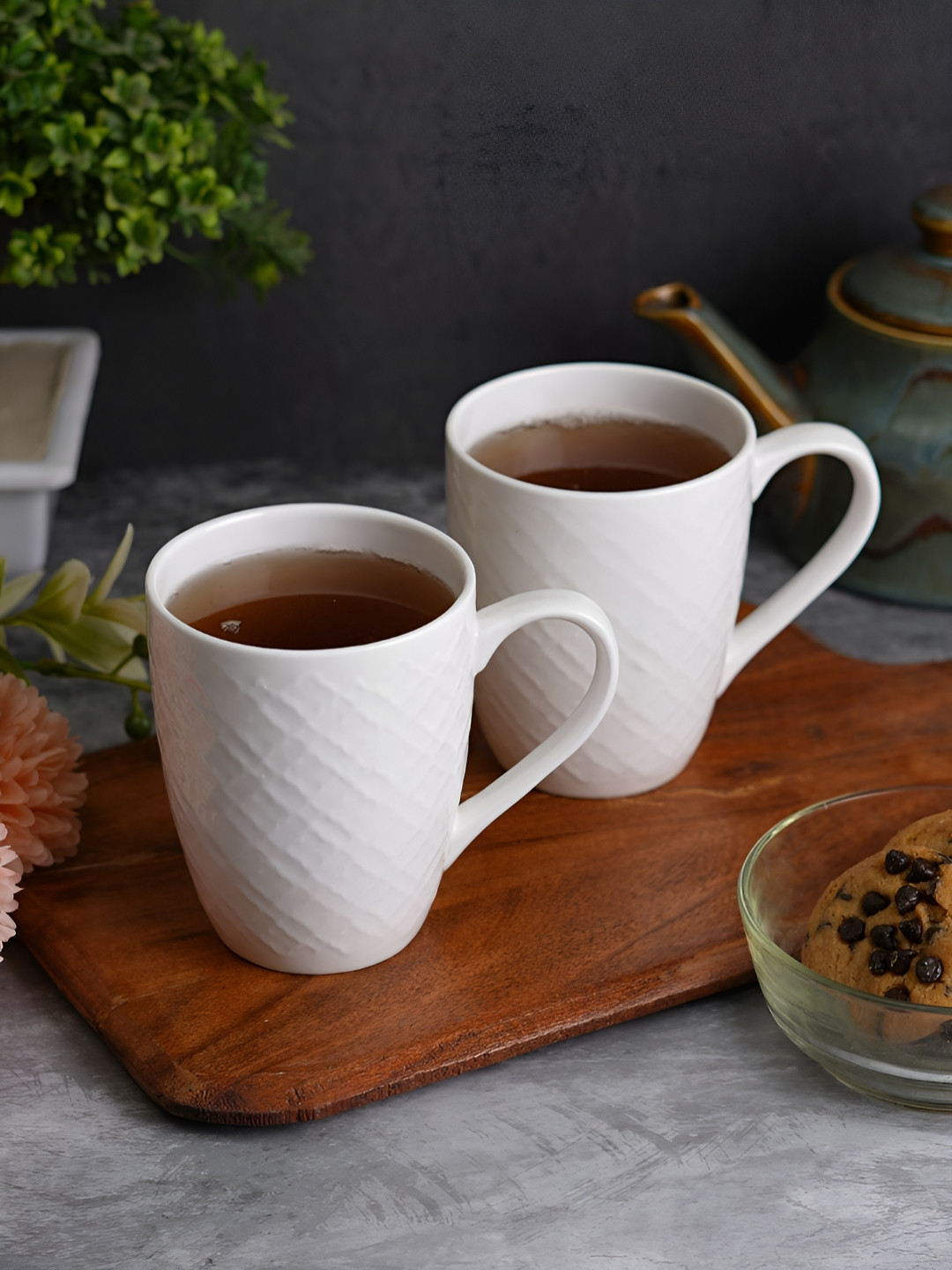 CDI White Textured Bone China Microwave Safe 2 Piece Mugs-300ml