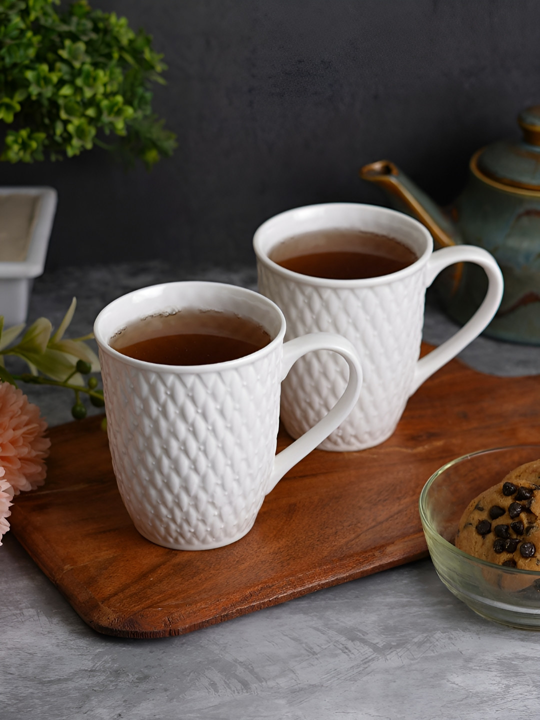 CDI White Textured Bone China Handmade 2 Piece Mugs-300ml