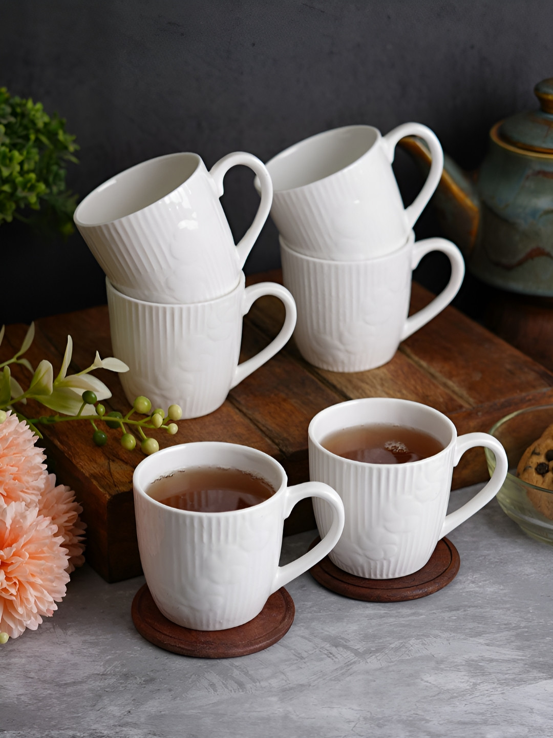 CDI White Textured Bone China Microwave Safe 6 Piece Mugs-120ml