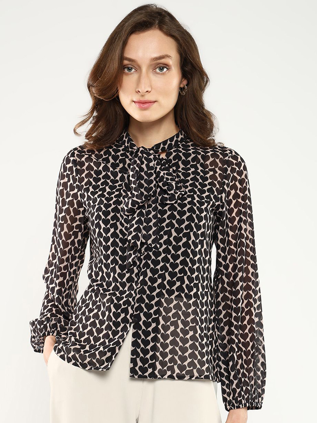 RAREISM Animal Print Mandarin Collar Shirt Style Top