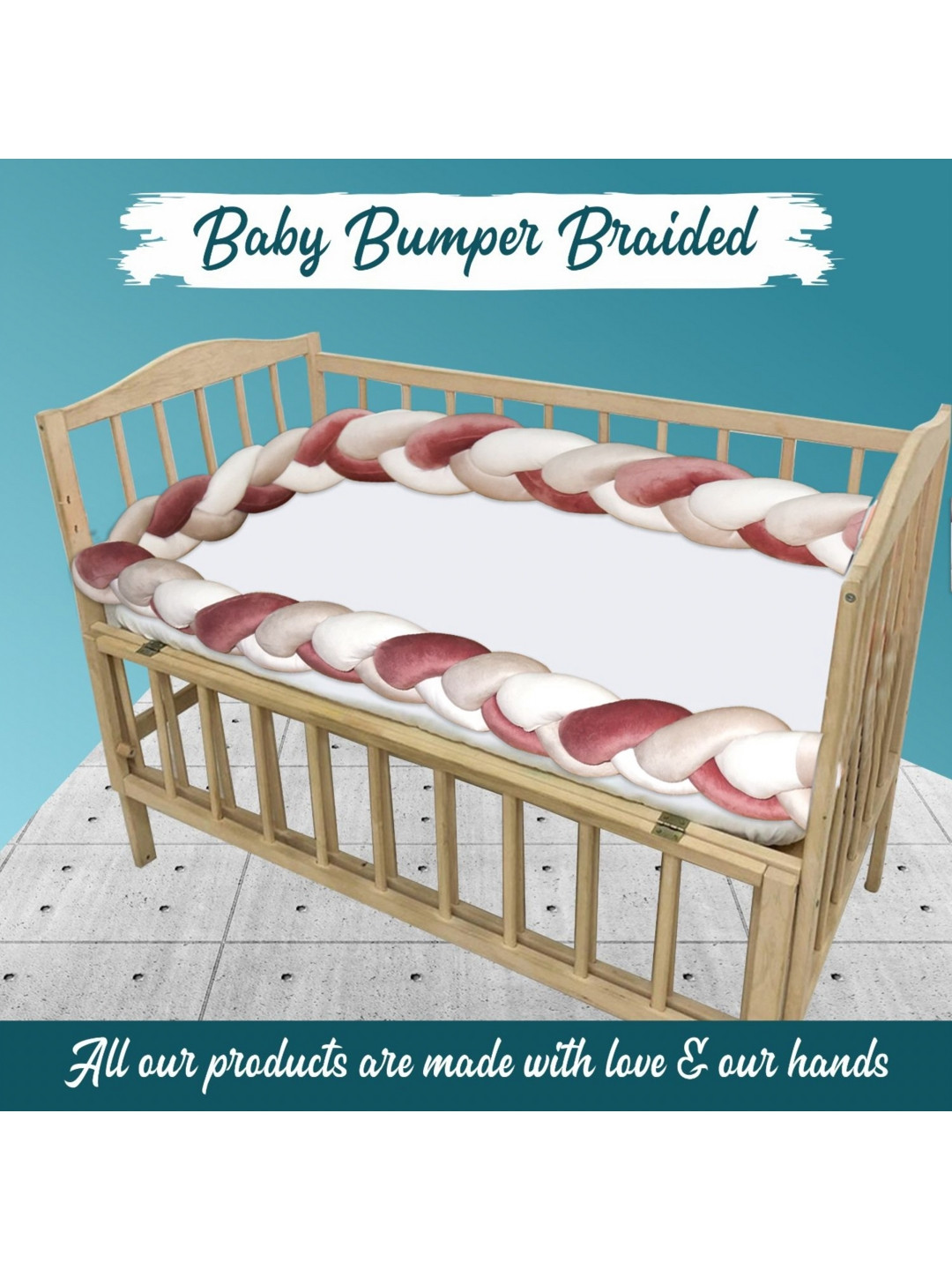 OSCAR HOME White & Pink Cotton Braided Crib Bumper