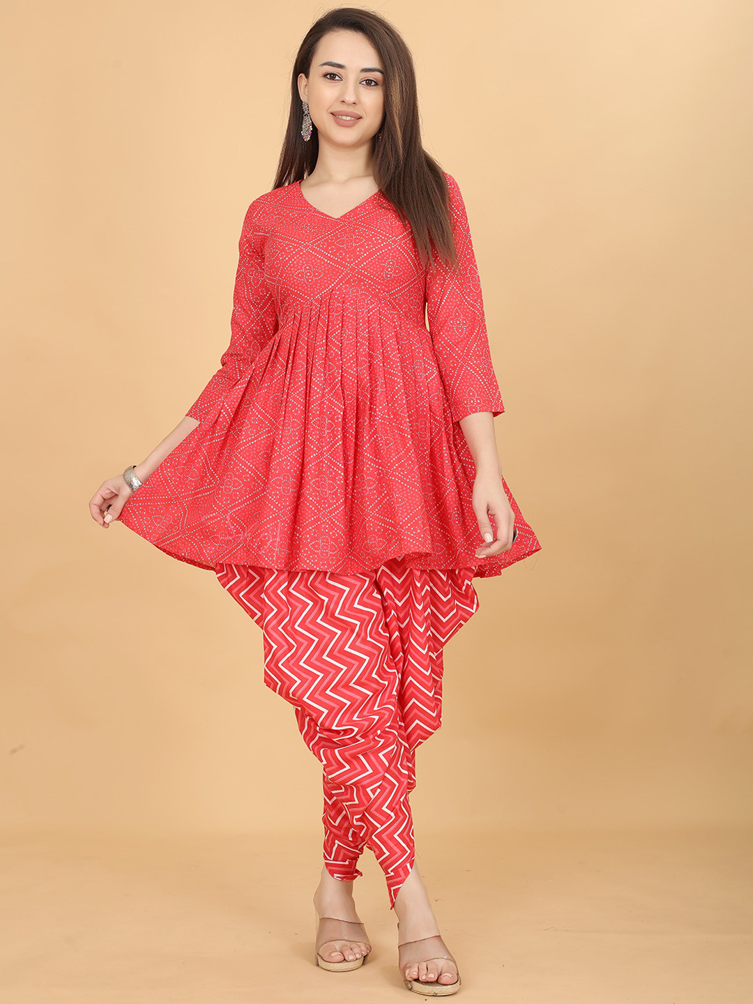 ODD BY chansi TRENDZ Bandhani Printed Regular Kurta with Dhoti Pants