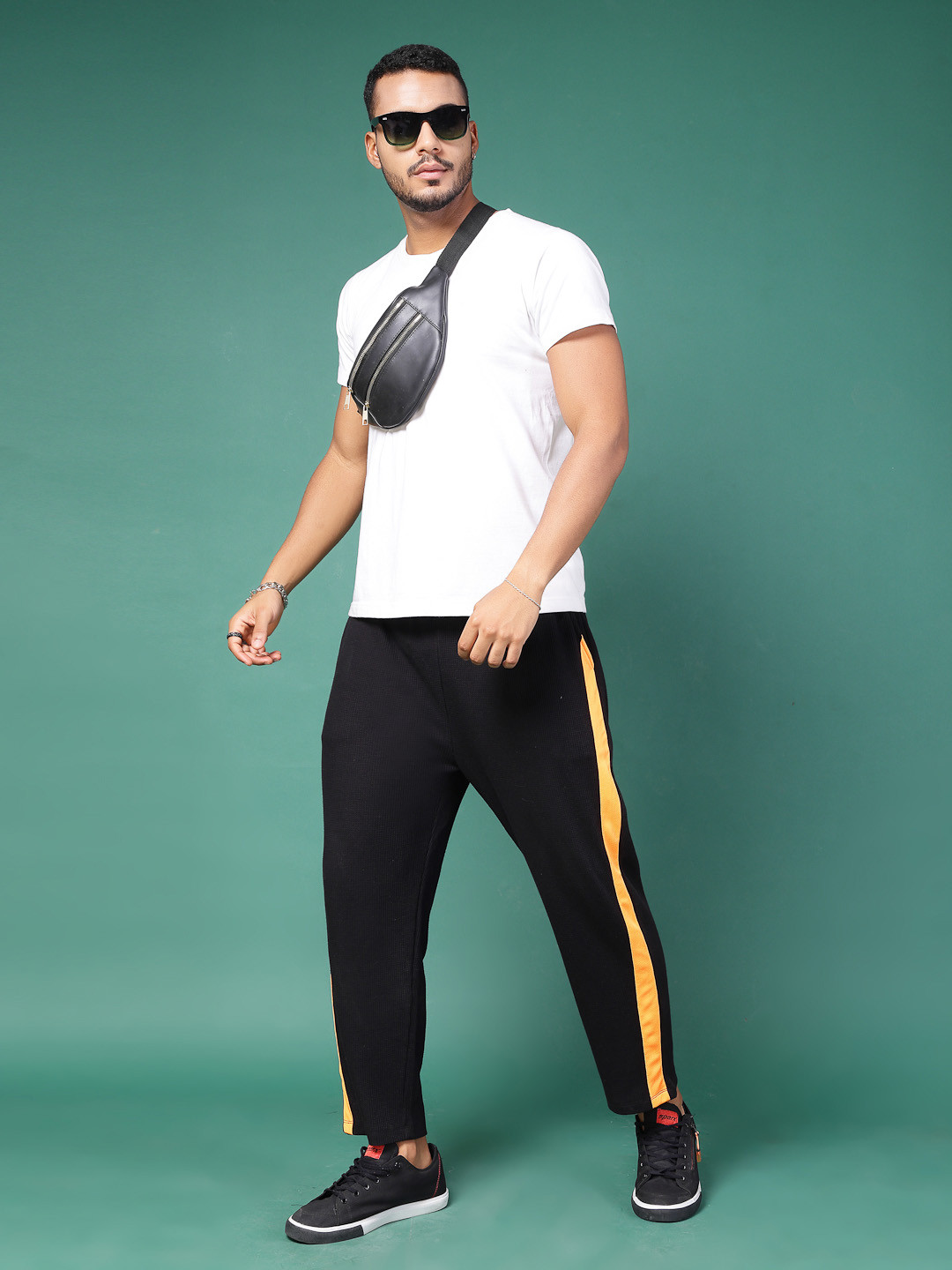 Rigo Men Pure Cotton Baggy-Fit Track Pants With Side Strip Details