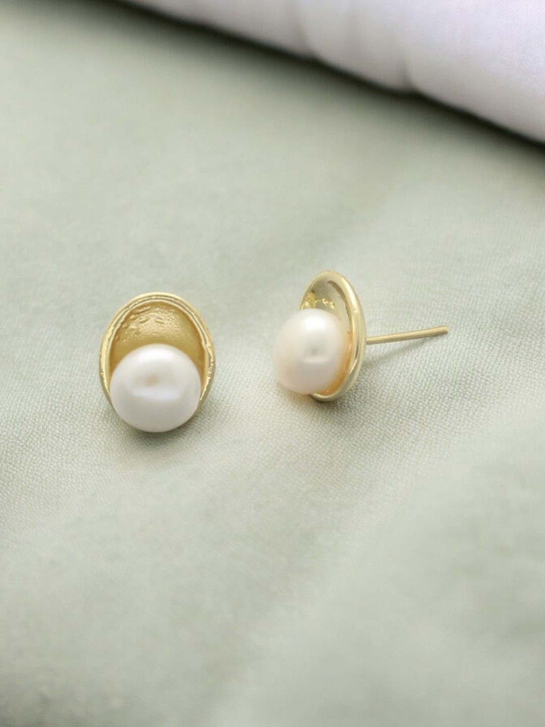 Sri Jagdamba Pearls Dealer Gold-Plated Pearls Beaded Oval Studs