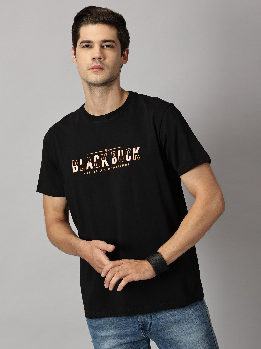 BLACK BUCK Men Printed Cotton Crew Neck T-shirt