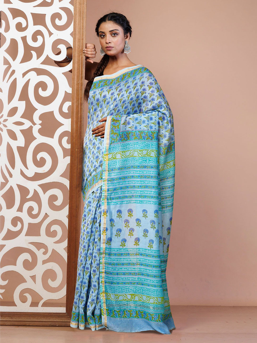 Unnati Silks Chanderi  Silk Cotton Ethnic Motifs Zari Traditional Saree