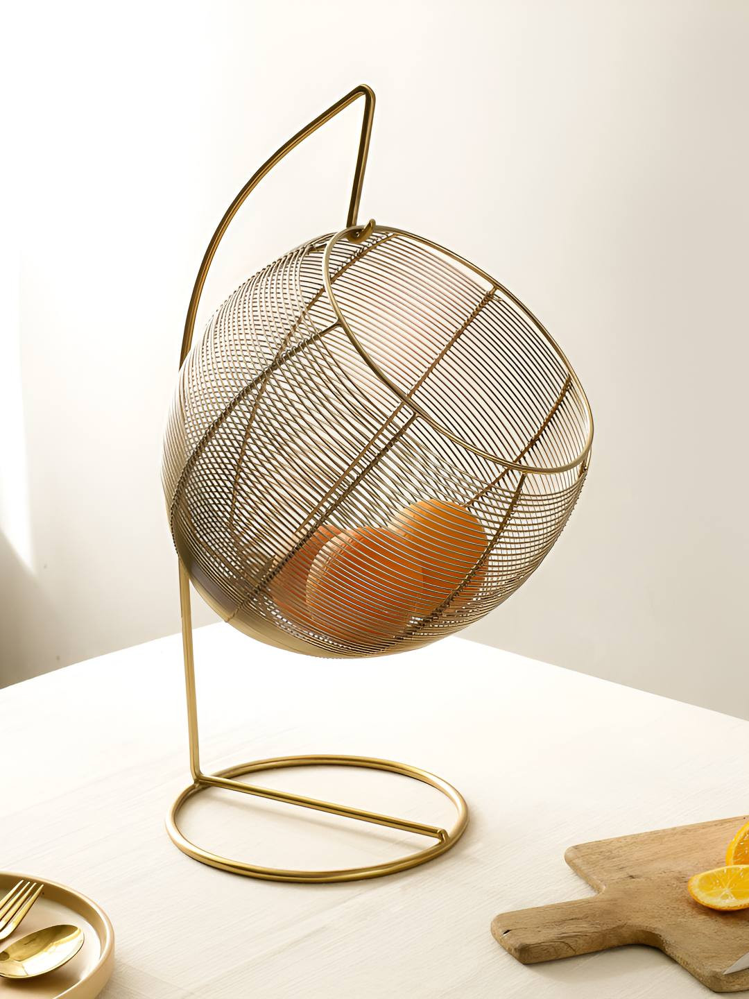 Decor de Maison Skye's Gold Toned Textured Fruit & Bread Basket