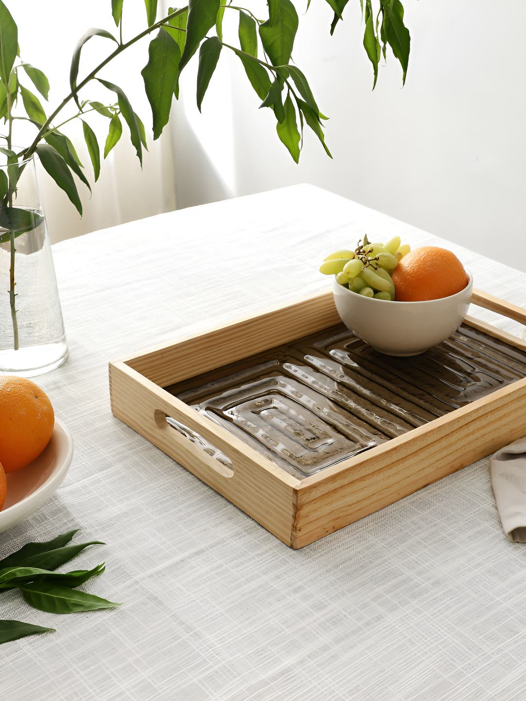 Decor de Maison Hugo Brown & Beige Textured Rectangular Glass Tray