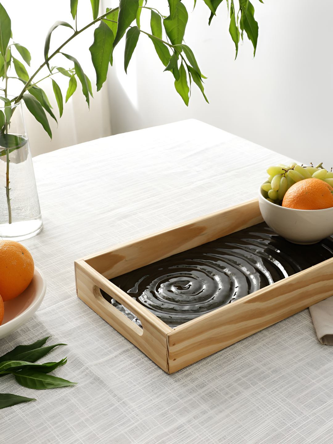 Decor de Maison Duran Black & Beige Spiral Glass Rectangular Serving Tray