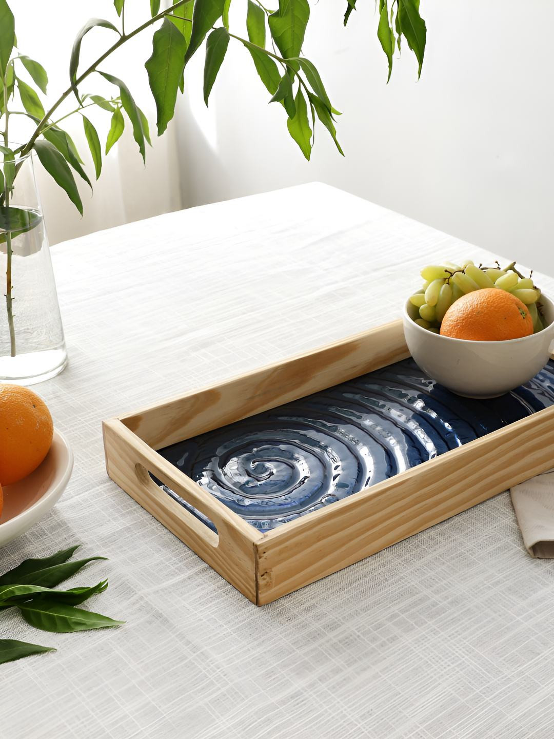 Decor de Maison Duran Blue & Beige Spiral Rectangular Glass Tray