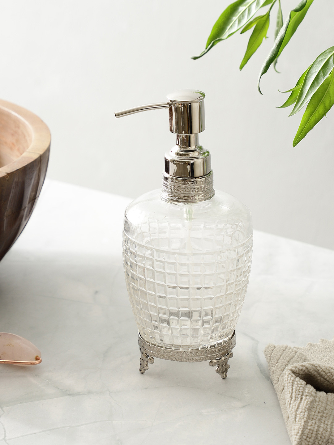Decor de Maison Alvario Silver Toned Textured Classic Glass Soap Dispenser