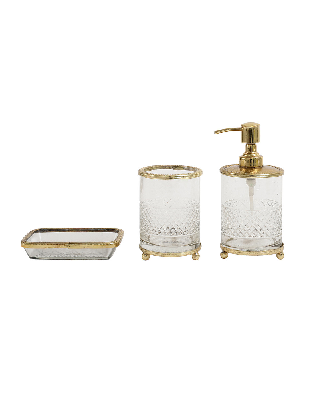 Decor de Maison Blake Gold Toned 3 Pcs Textured Classic Glass Bath Accessories Set