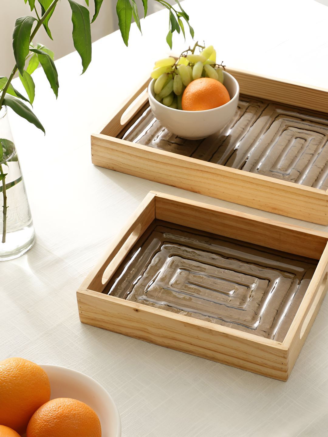 Decor de Maison Hugo Brown & Beige Pieces Glass Serving Trays