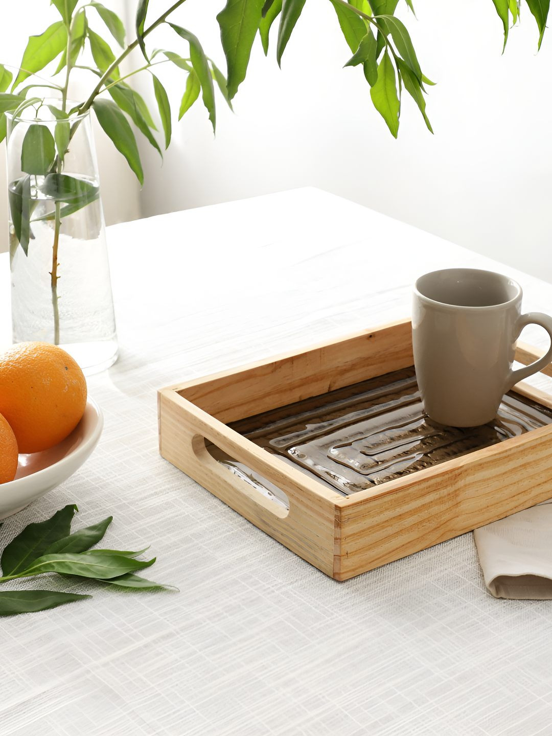 Decor de Maison Hugo Brown & Beige Rectangular Glass Tray