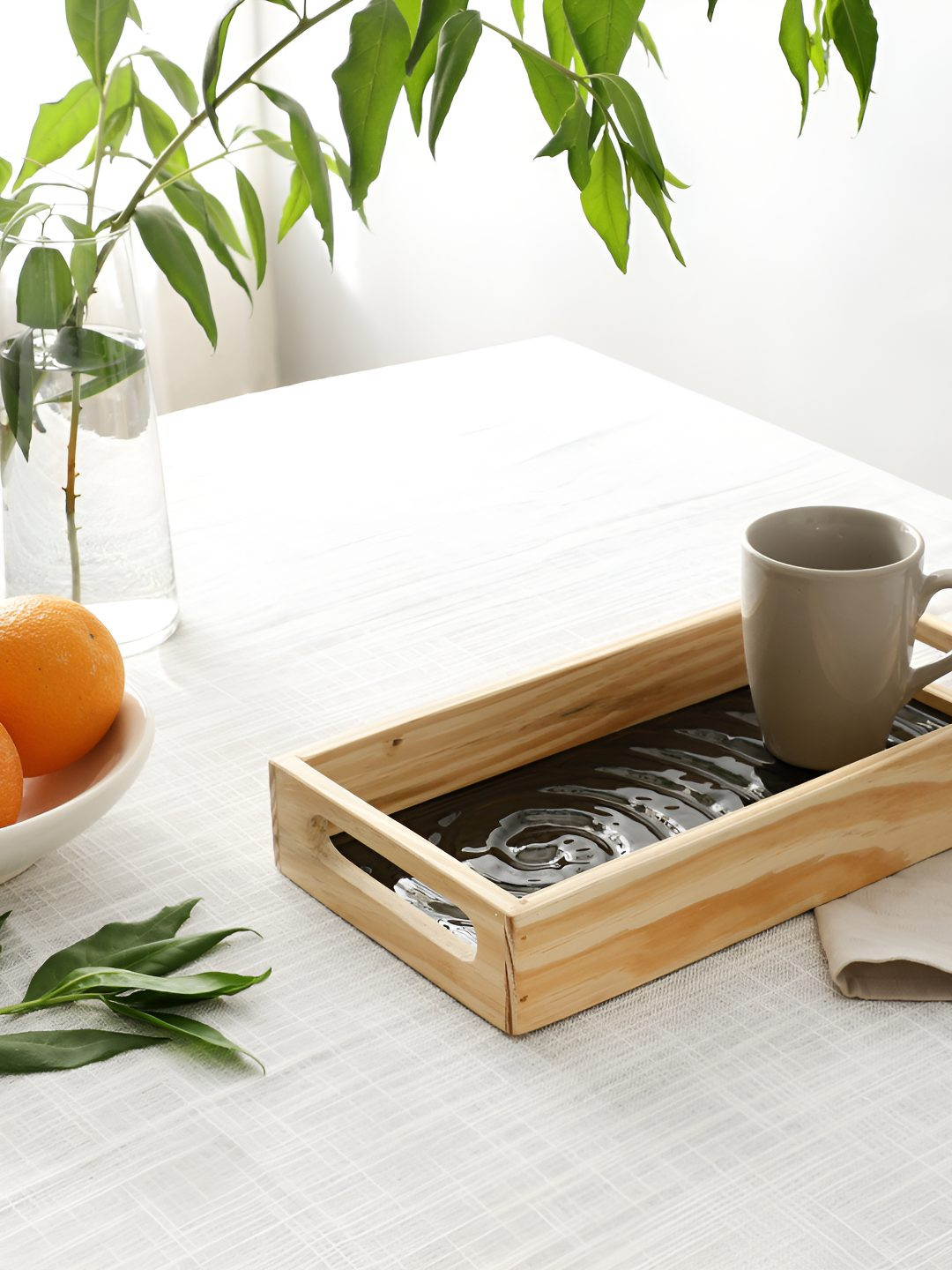 Decor de Maison Duran Black & Beige Spiral Glass Serving Tray