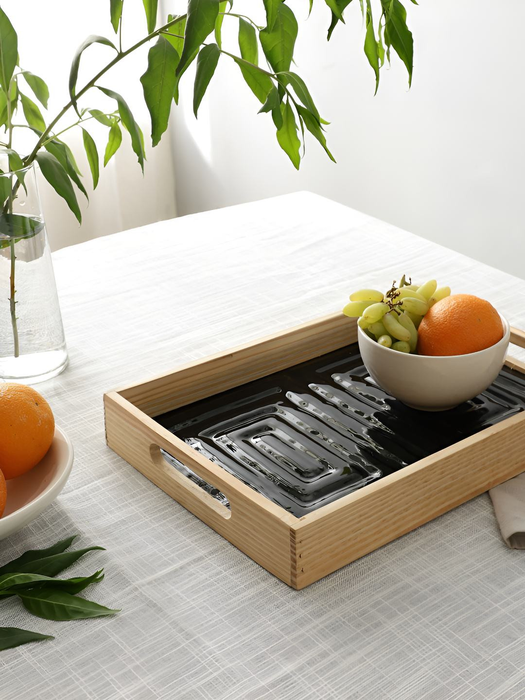 Decor de Maison Hugo Black & Beige Textured Rectangular Glass Tray