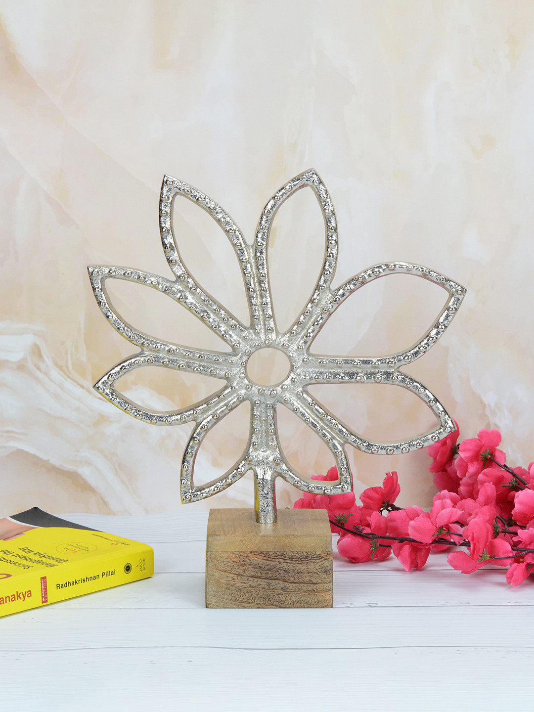 Maison Modern Luminous Flower Silver Metal Metallic Living Room Medium Showpiece - 13.4 Inches