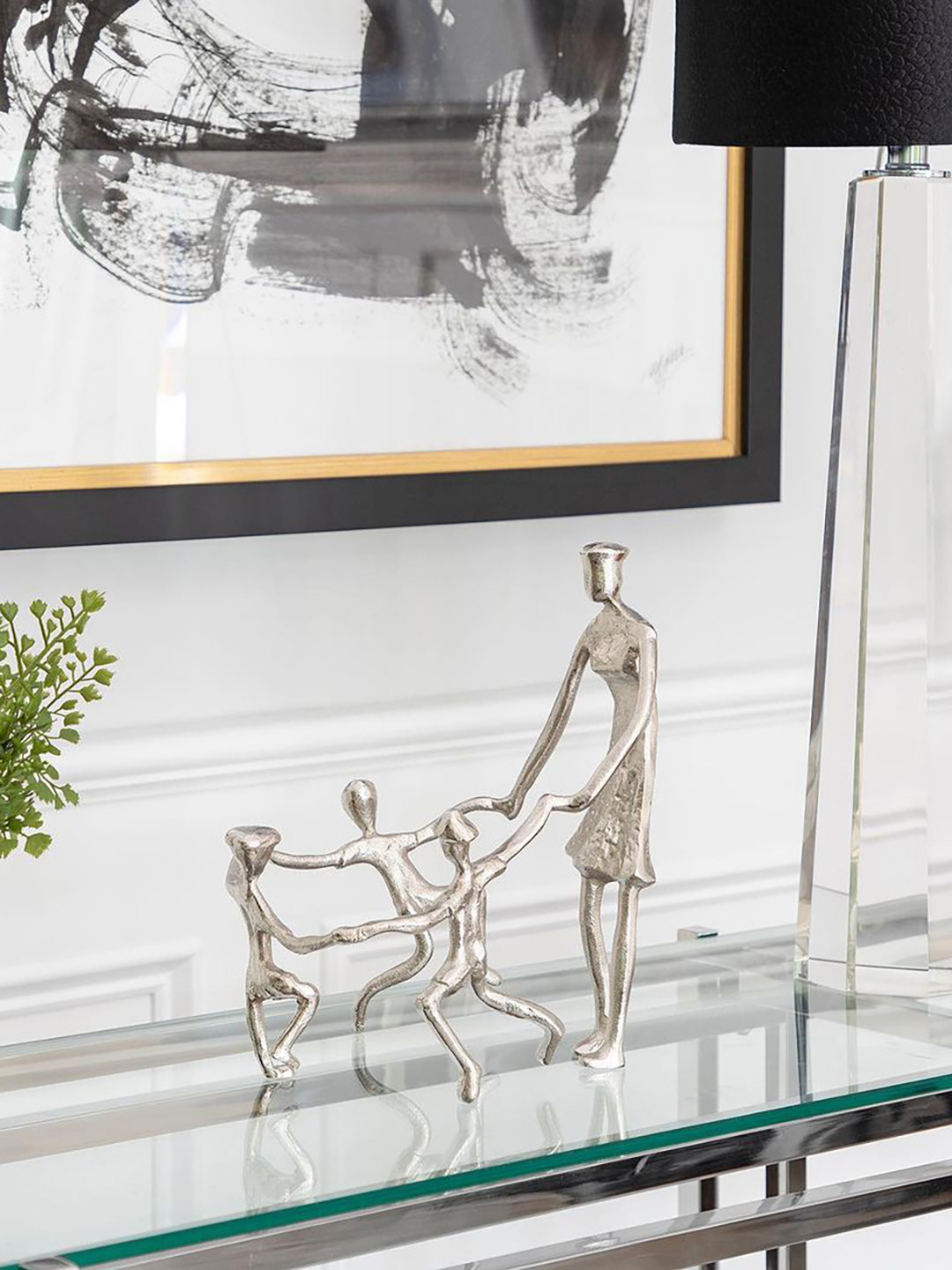 Maison Modern Togetherness Mother and Kids Silver Metal Metallic Living Room Medium Showpiece - 11.2 Inches