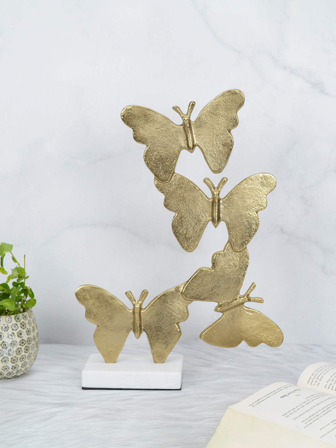 Maison Modern Butterfly Gold Metal Metallic Living Room Medium Showpiece - 15 Inches