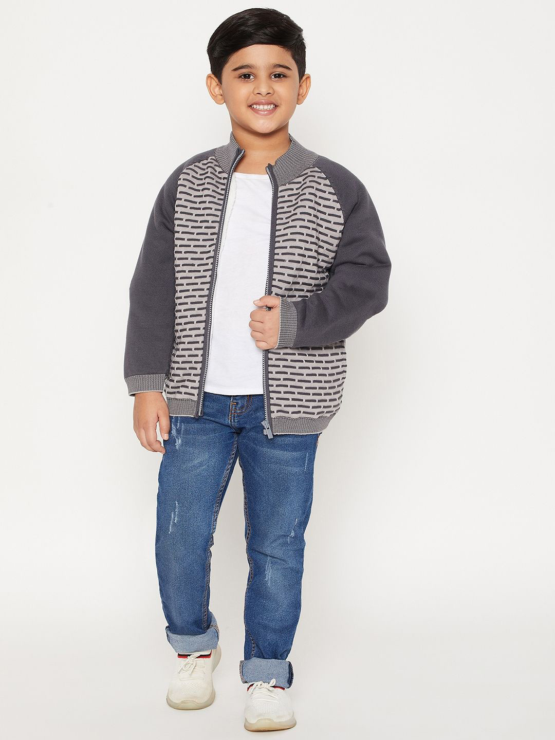 JWAAQ Boys Cable Knit Printed Cardigan