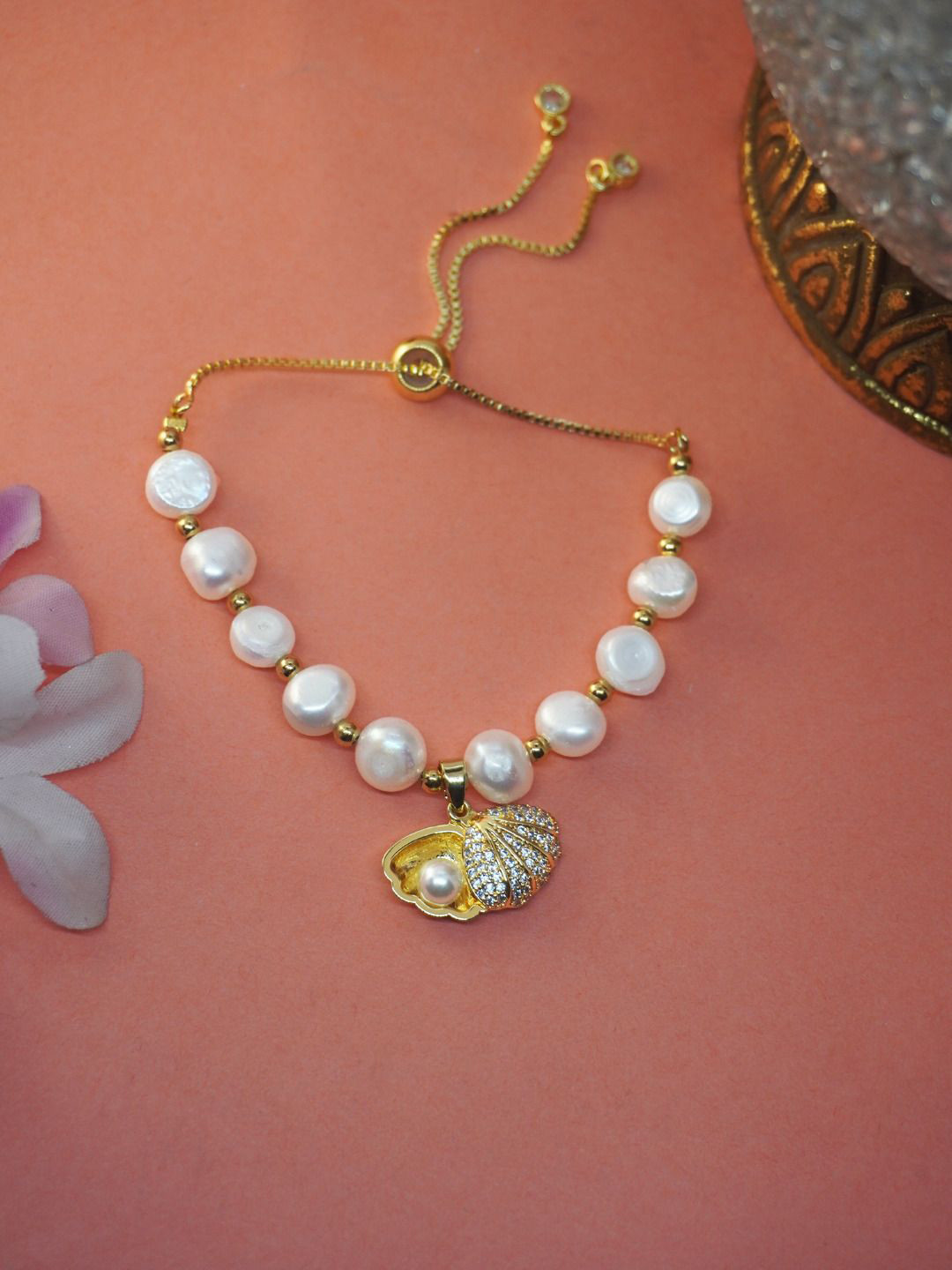 Niscka Gold-Plated Stone-Studded Armlet Bracelet