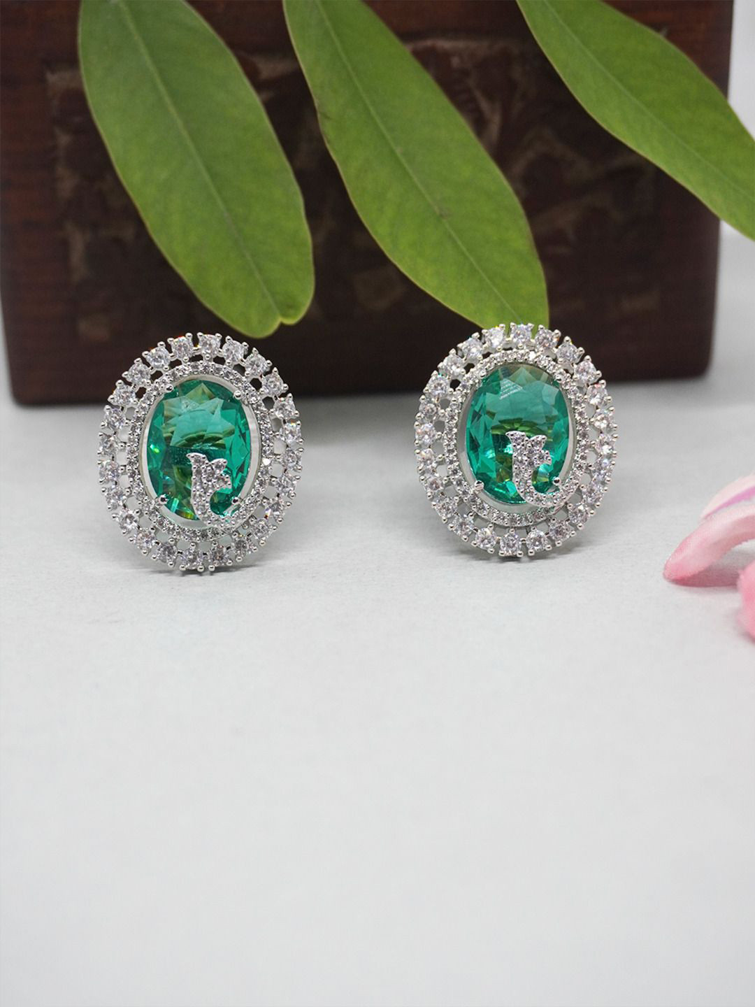 Niscka Stainless Steel Rhodium-Plated Oval Studs