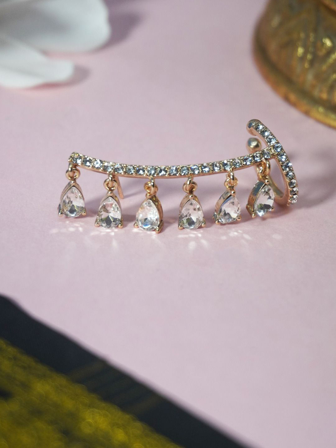 Niscka Rhodium Plated Triangular Ear Cuff Earrings