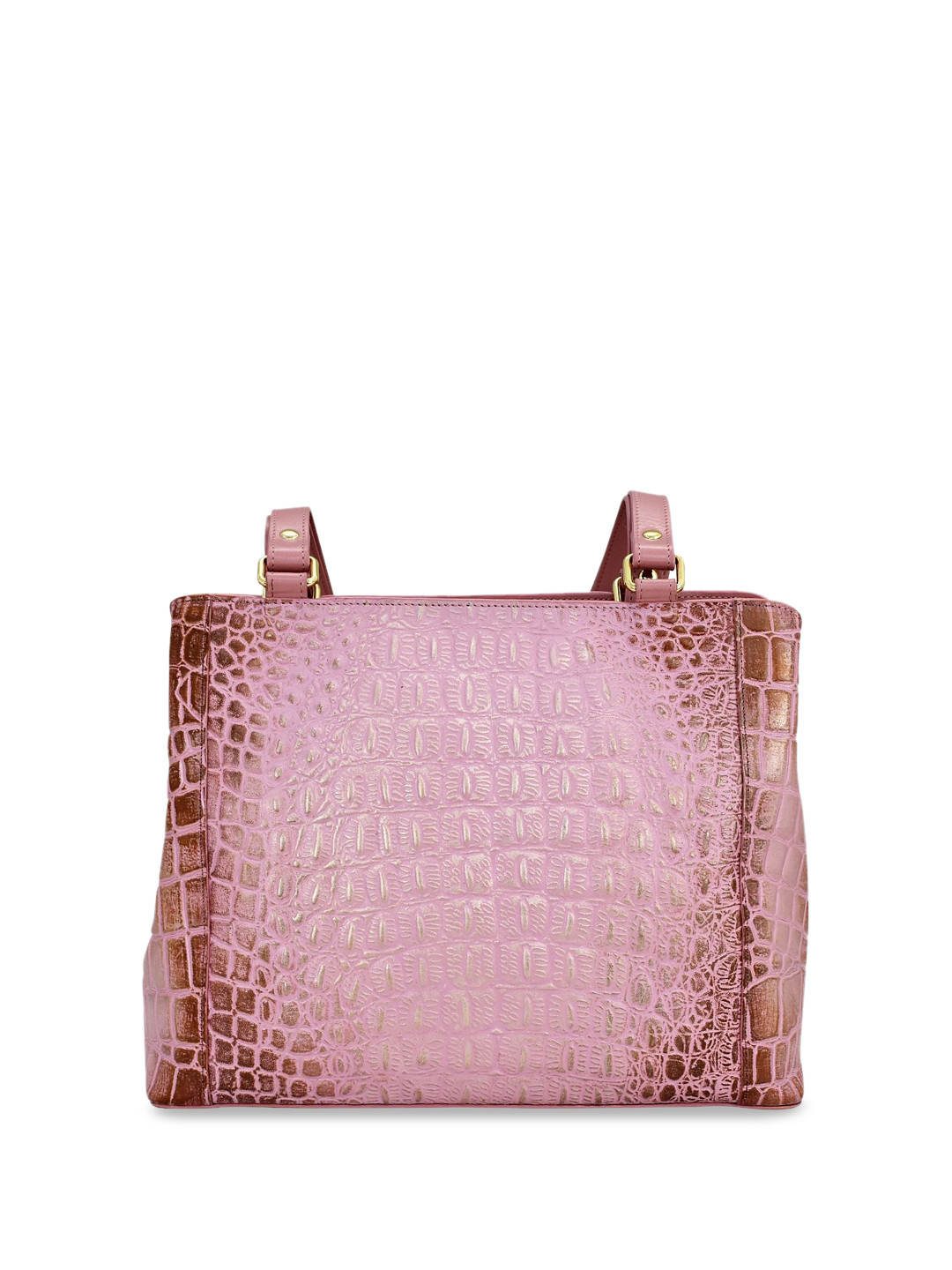 Anuschka Women Croc Embossed Blush Gold Hand Painted Leather Medium Everyday Tote Handbag