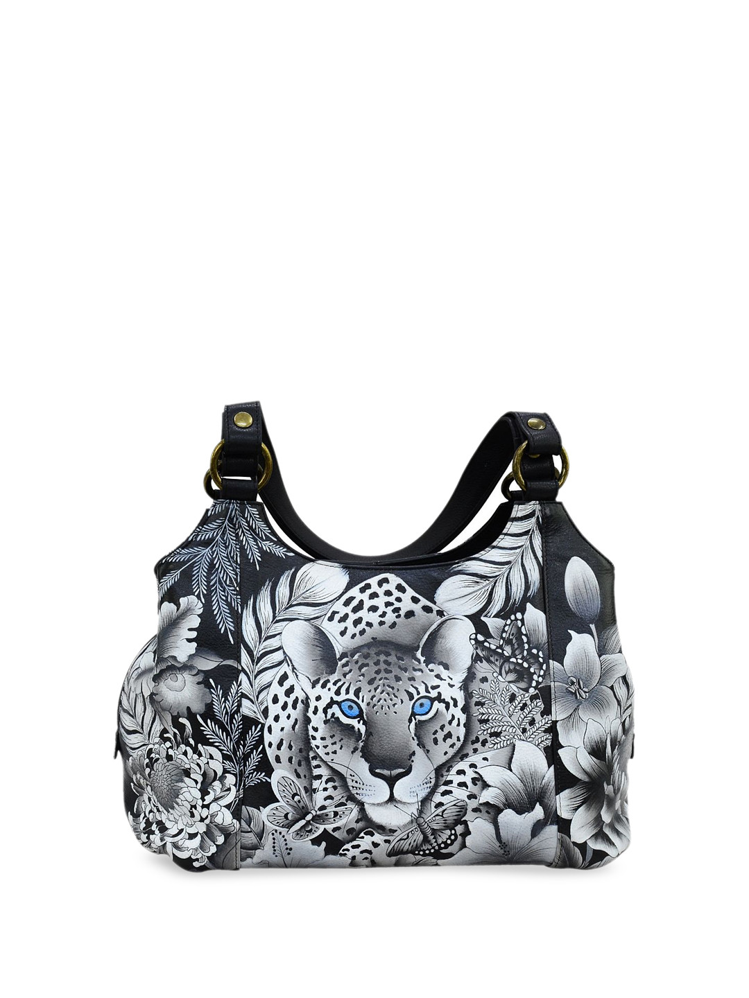 Anuschka Women Cleopatra's Leopard Hand Painted Leather Large Triple Compartment Satchel
