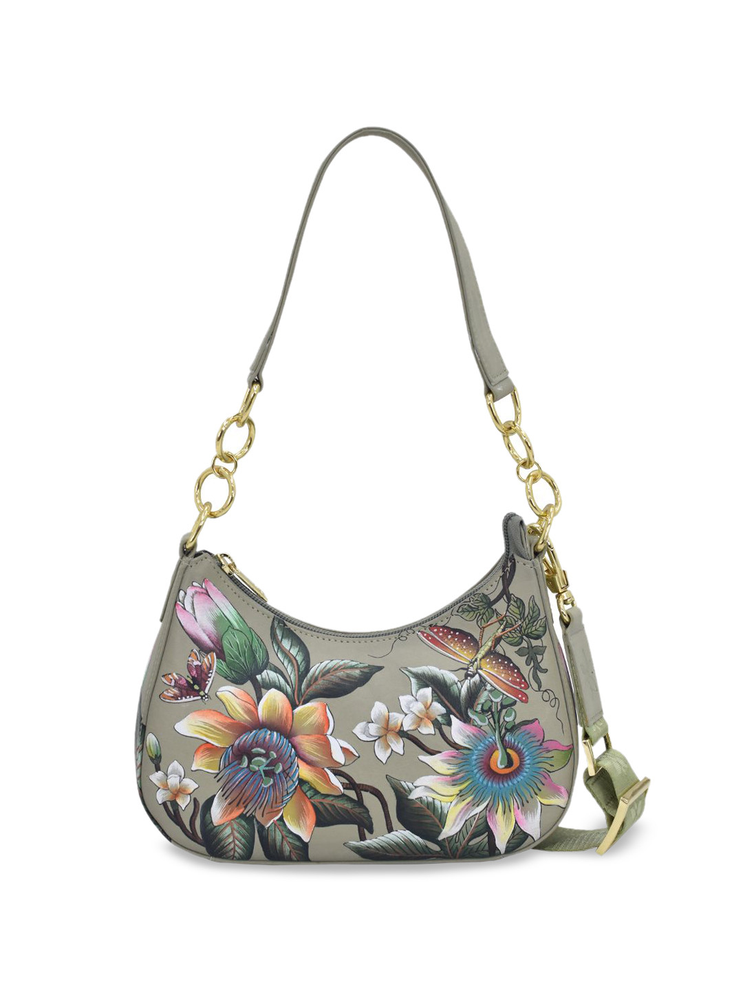 Anuschka Women Floral Passion Hand painted Leather Small Convertible Hobo