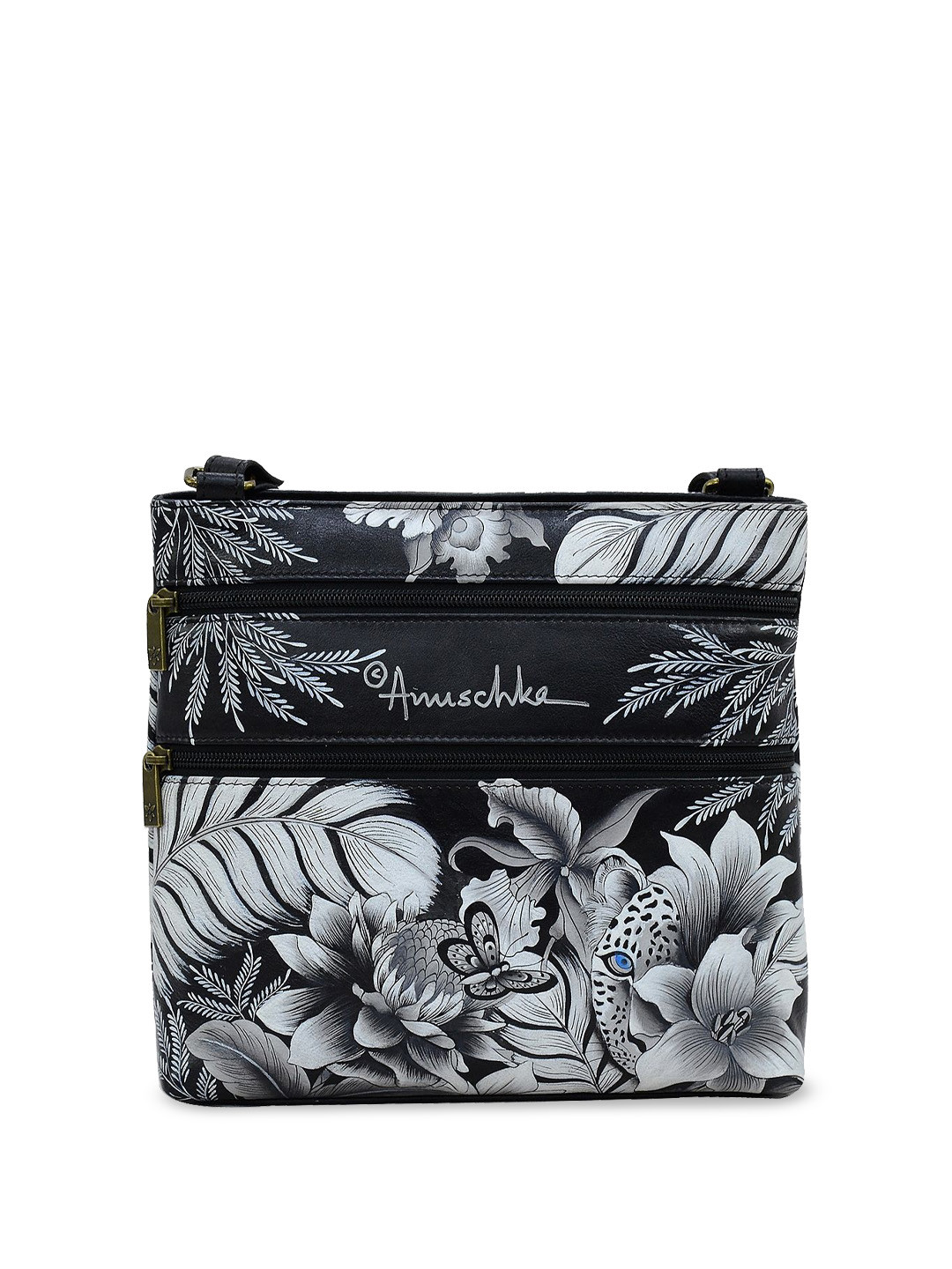 Anuschka Women Cleopatra's Leopard Hand Painted Leather Crossbody Handbag