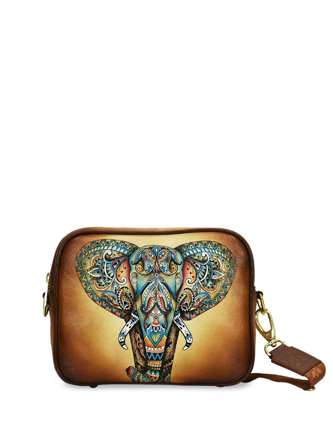 Anuschka Women's Elephant Mandala Handpainted Leather Crossbody Messenger Bag