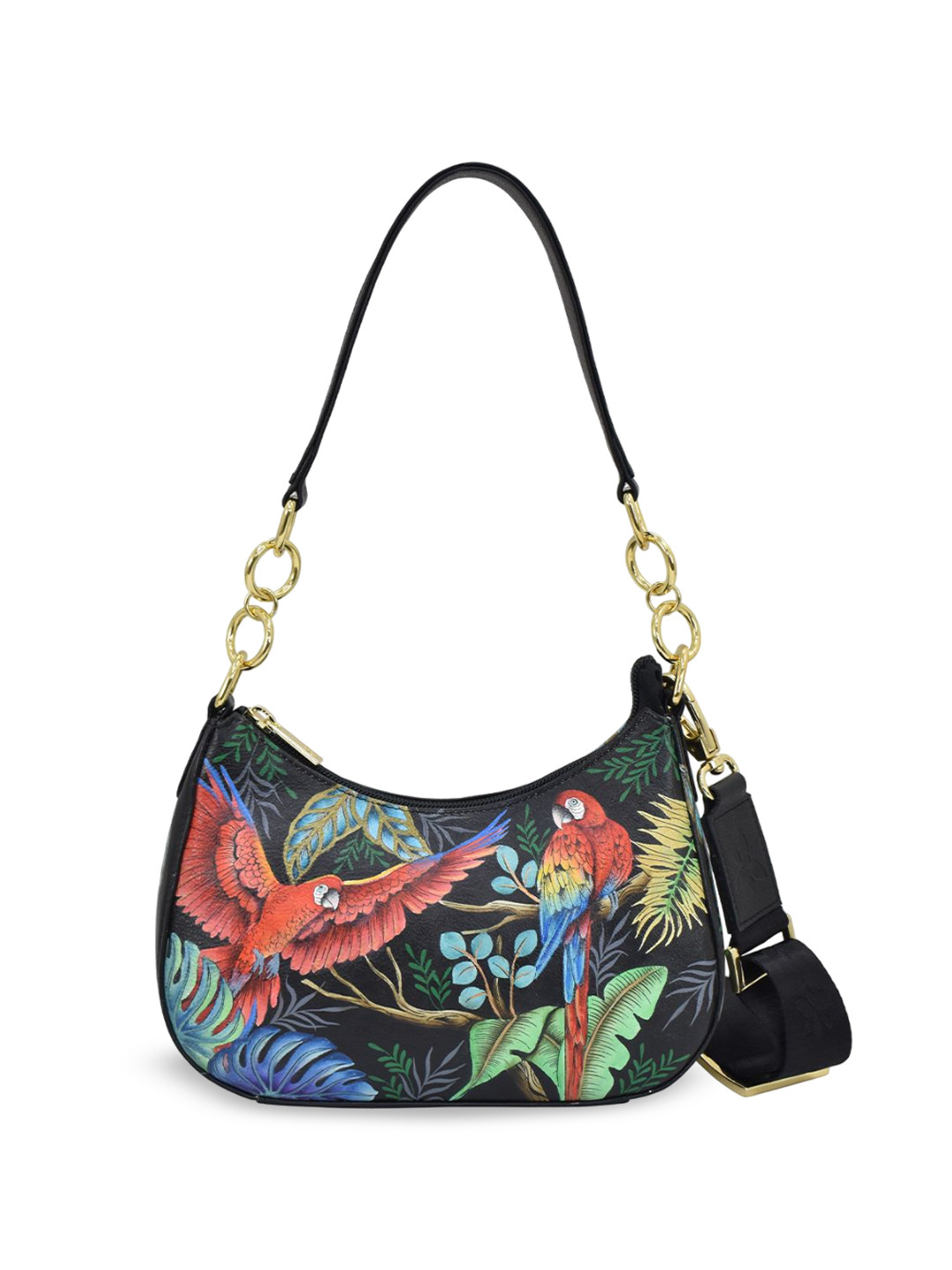 Anuschka Women Rainforest Beauties Handpainted Leather Small Convertible Hobo