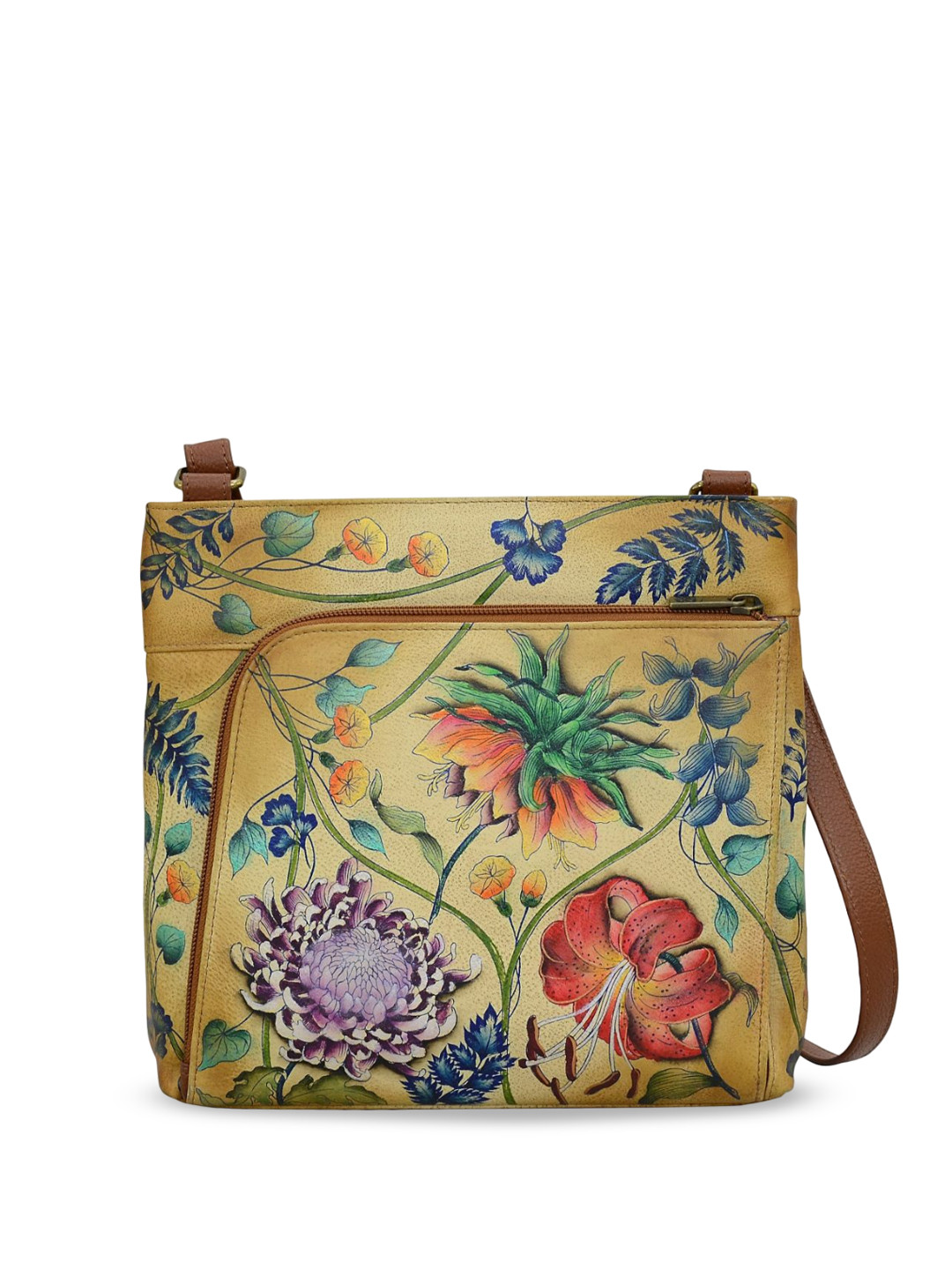 Anuschka Women Caribbean Garden Hand Painted Leather Crossbody Handbag