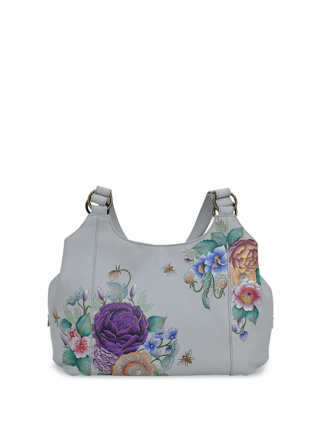 Anuschka Women Floral Charm Hand Painted Leather Large Triple Compartment Satchel