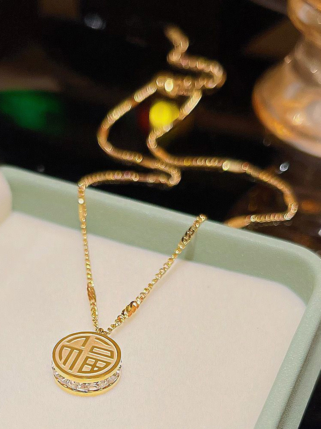 MYKI Gold-Plated Stainless Steel Cubic Zirconia Classy Pendant With Chain