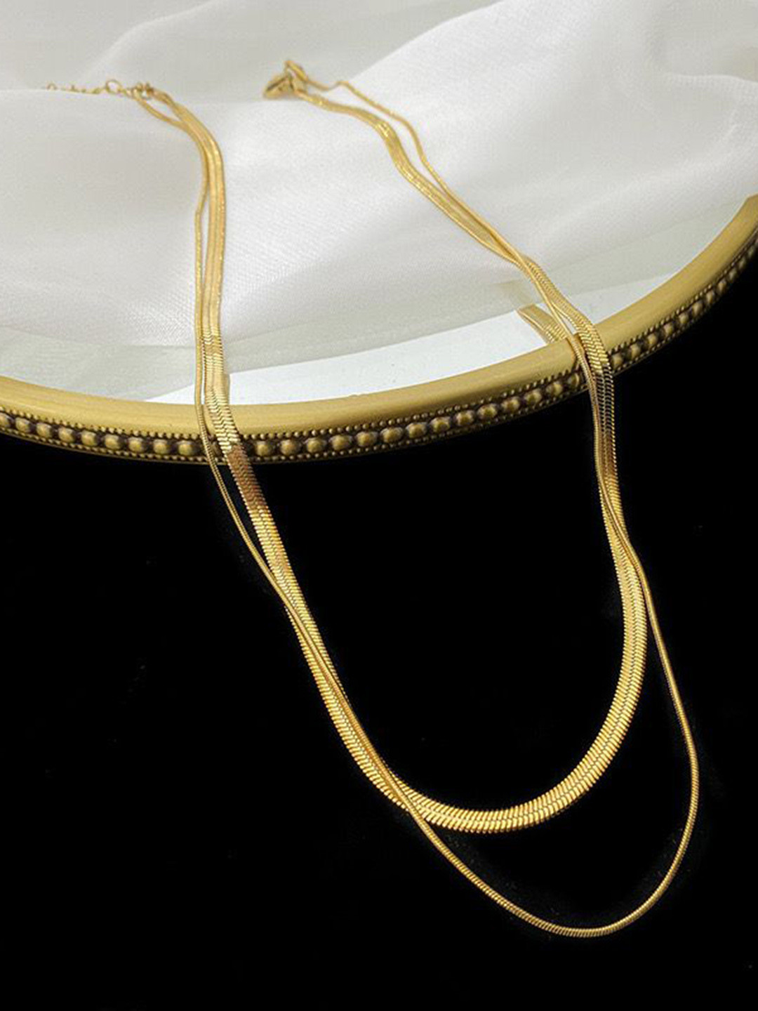 MYKI Gold-Plated Stainless Steel Cubic Zirconia layered Pendats With Chain