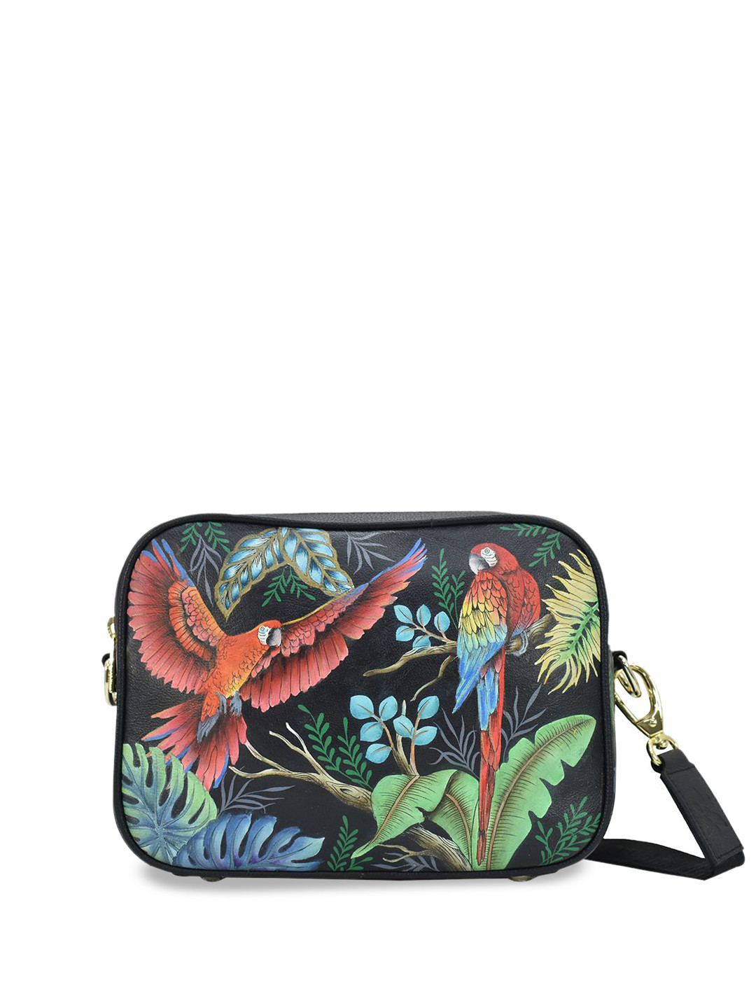Anuschka Women Rainforest Beauties Hand painted Leather Crossbody Messenger Bag