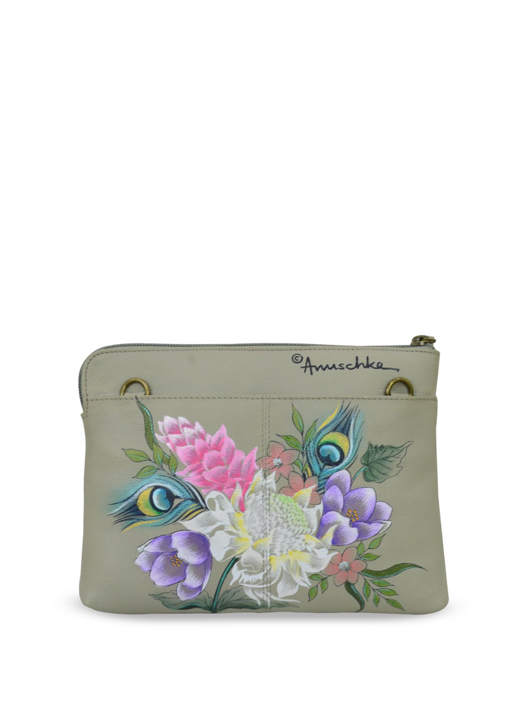 Anuschka Women Regal Peacock Hand painted Leather Three in One Clutch