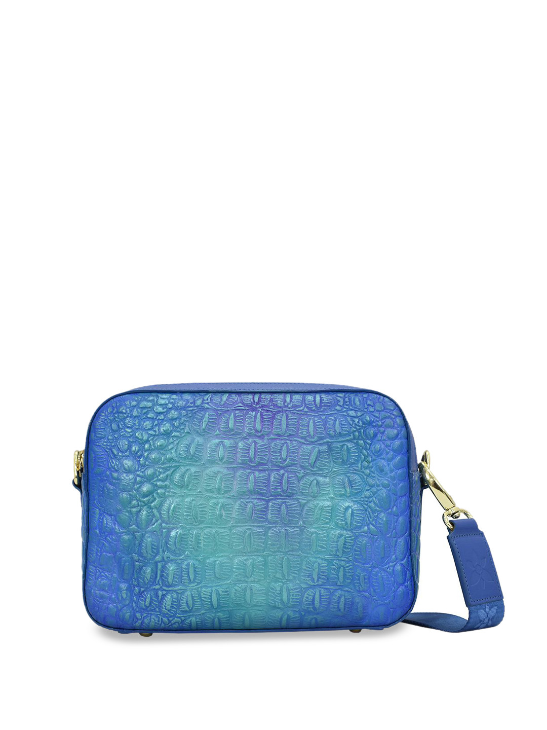 Anuschka Women Croc Embossed Peacock Hand painted Leather Crossbody Messenger Bag