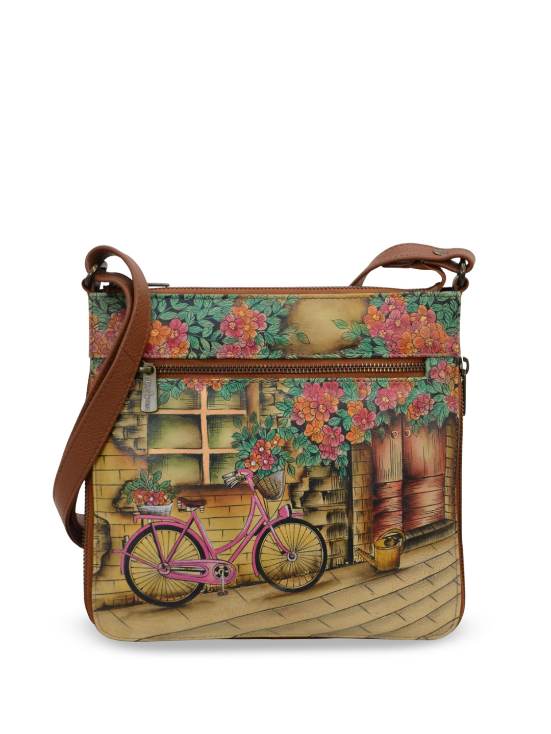 Anuschka Women Vintage Bike Hand-Painted Leather Expandable Crossbody