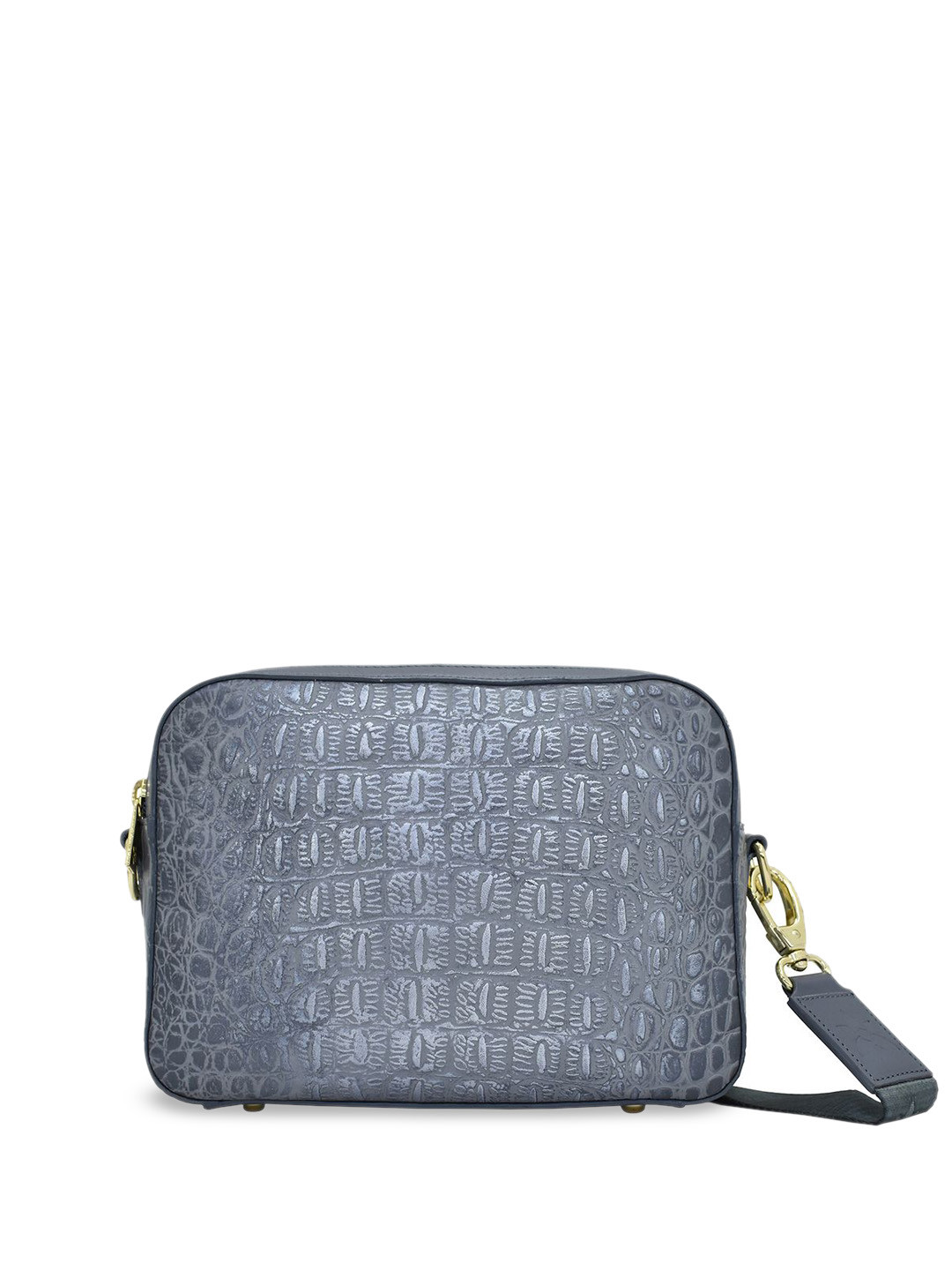 Anuschka Women Croc Embossed Grey Handpainted Leather Crossbody Messenger Bag