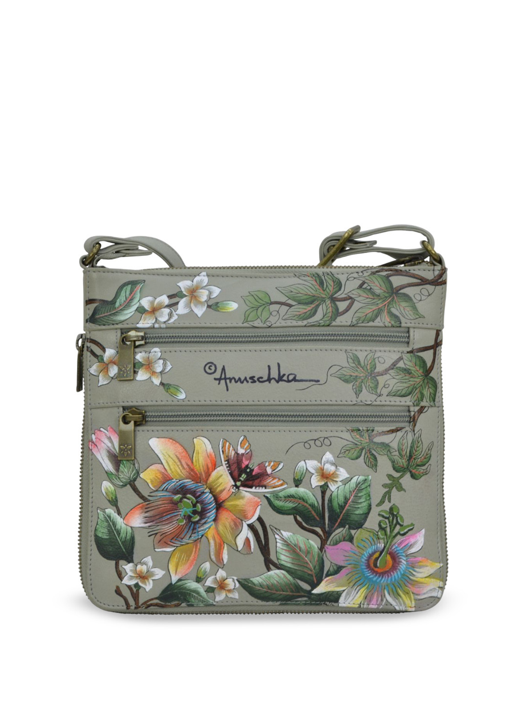 Anuschka Women Floral Passion Hand-Painted Leather Expandable Crossbody