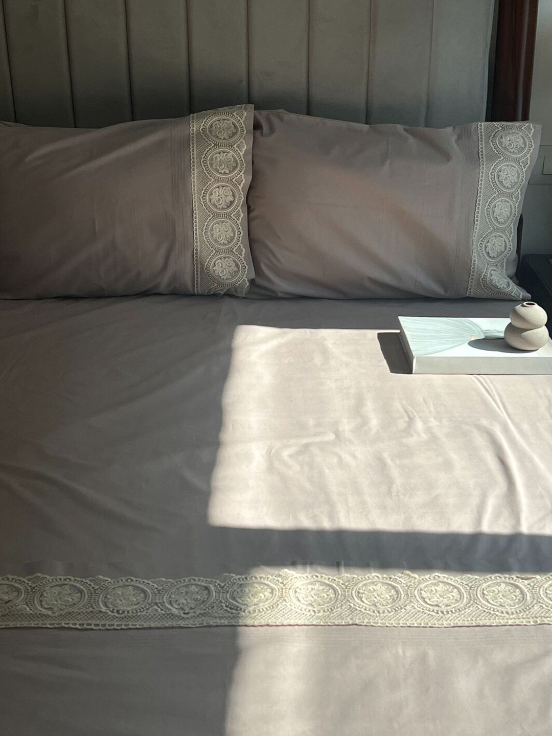 Sadyaska Chantilly Khaki Floral Cotton 250 TC King Fine Bedsheet with 2 Pillow Covers-108 x 108 inches
