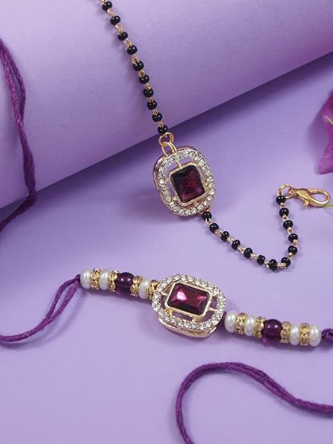I Jewels Kundan Bhaiya Bhabhi Mangalsutra Rakhis With Roli Chawal